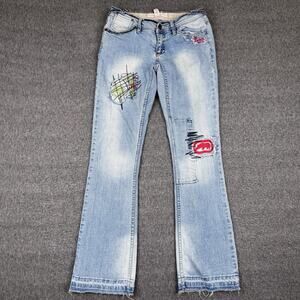 Vintage Ecko Unltd Patchwork Jeans Women’s 5 Blue Grunge‎ Distressed Skate Y2K